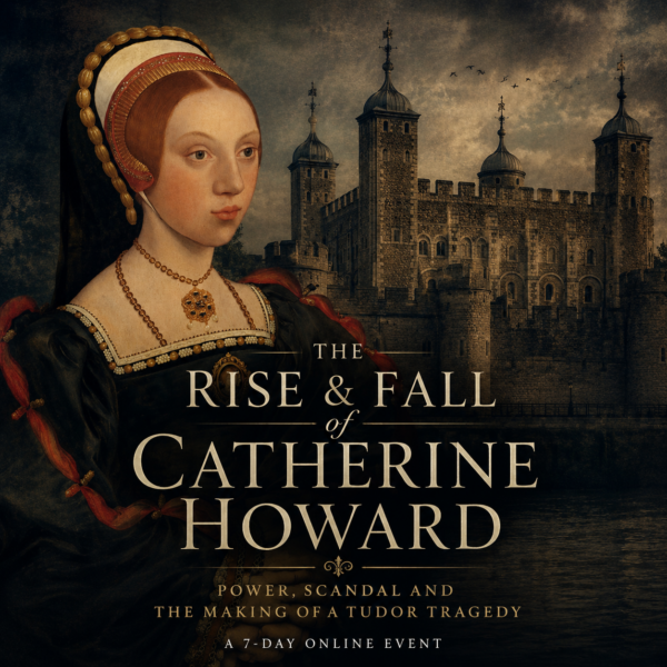 Event logo showing a portrait of a woman believed to be Catherine Howard with the Tower of London behind her